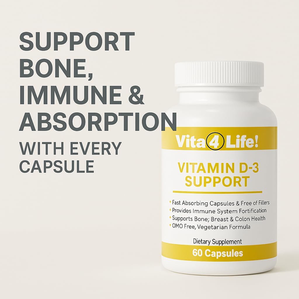 Vita4Life! Vitamin D3 with K2 and Magnesium | High Absorption | 60 Capsules