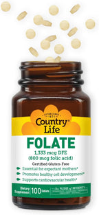 Country Life Folate 800 mcg - 100 Comprimidos