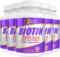 Sunshine Naturals Biotina 5000 mcg - Complemento Alimenticio para Cabello, Piel y Uñas - 90 Cápsulas (Pack de 5)