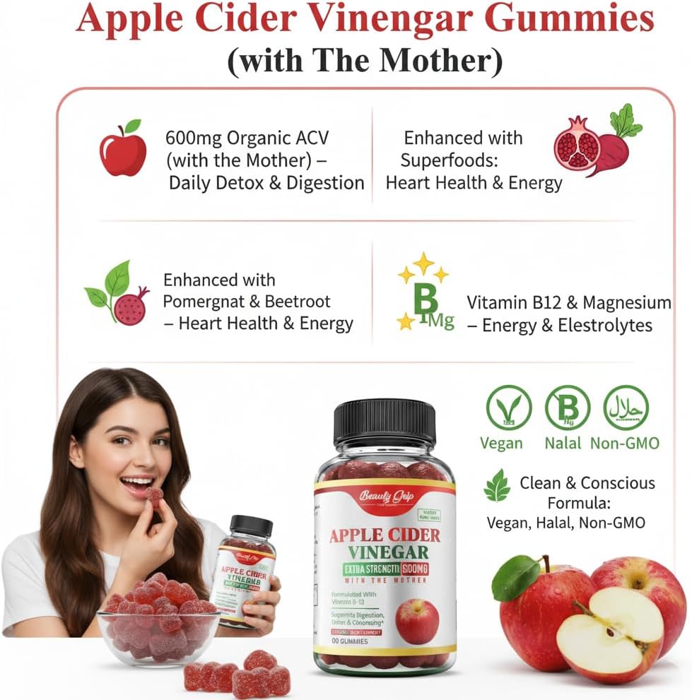 Beauty Grip Gominolas de Vinagre de Manzana Orgánico con la Madre