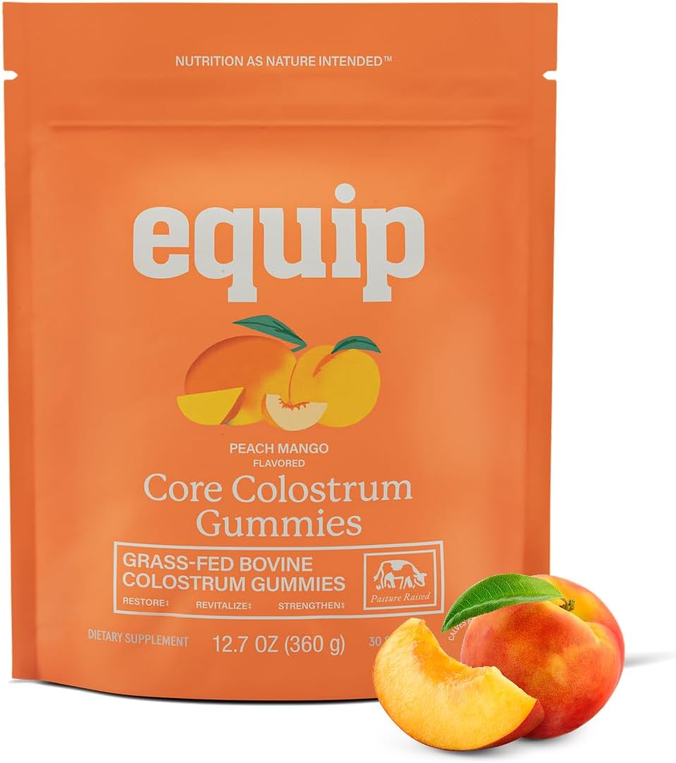Equip Foods Core Bovine Colostrum Gummies - 60 Gominolas de Calostro Bovino, 1g por Ración, Sabor Frambuesa
