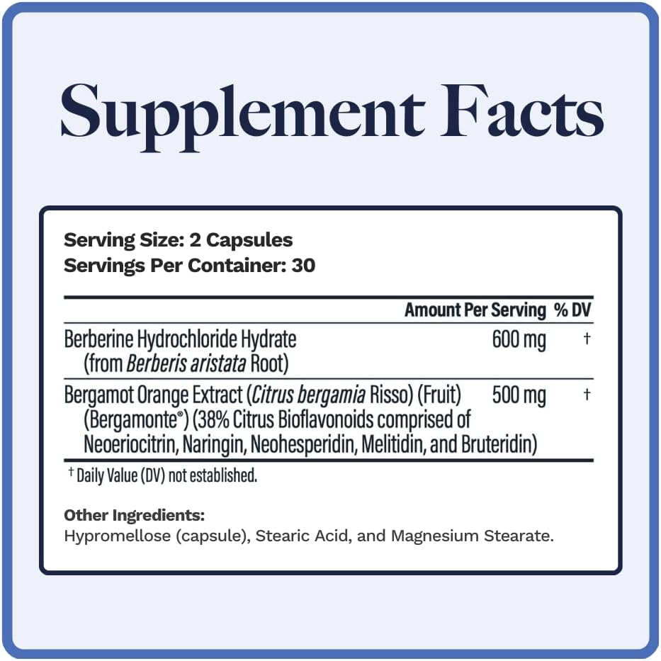 Berbercol | 500mg Citrus Bergamot (as Bergamonte) and Berberine | 60 Capsules