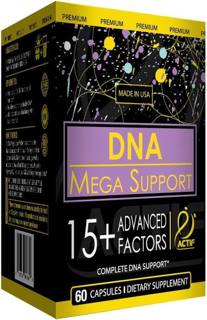ACTIF DNA Mega Support con 15+ Factores Avanzados - Non-GMO, Acción Rápida, 60 Cápsulas