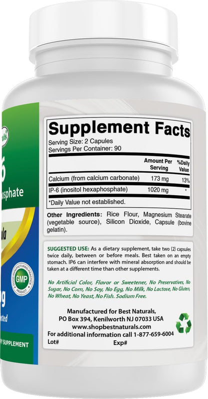 Best Naturals IP-6 510 mg 180 Cápsulas – Fabricado en Estados Unidos en instalaciones registradas por la FDA y que – Image 6