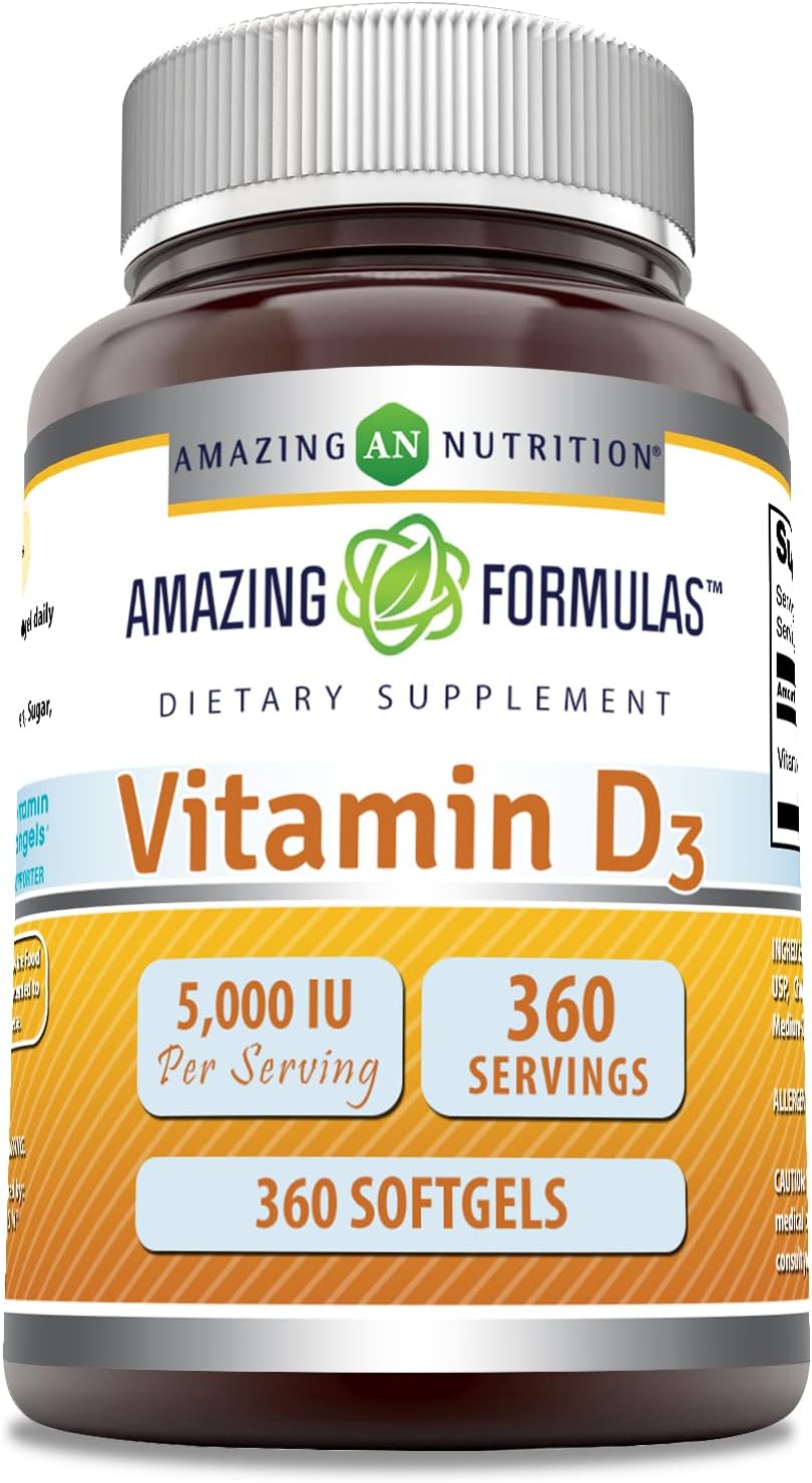 Vitamin D3 (Cholecalciferol) 5000 IU per Capsule - 360 Softgels