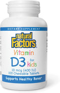 Natural Factors - Kids Vitamin D3 400 IU - 100 Chewable Tablets