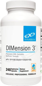 XYMOGEN Dimension 3 - DIM Suplemento para el Equilibrio Hormonal y Apoyo al Metabolismo de Estrógenos - con Curcumina y BioPerine - Sin Gluten - 240 Cápsulas