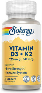 SOLARAY Vitamina D3 K2 5000 UI + 50 mcg MK-7 - 120 Cápsulas