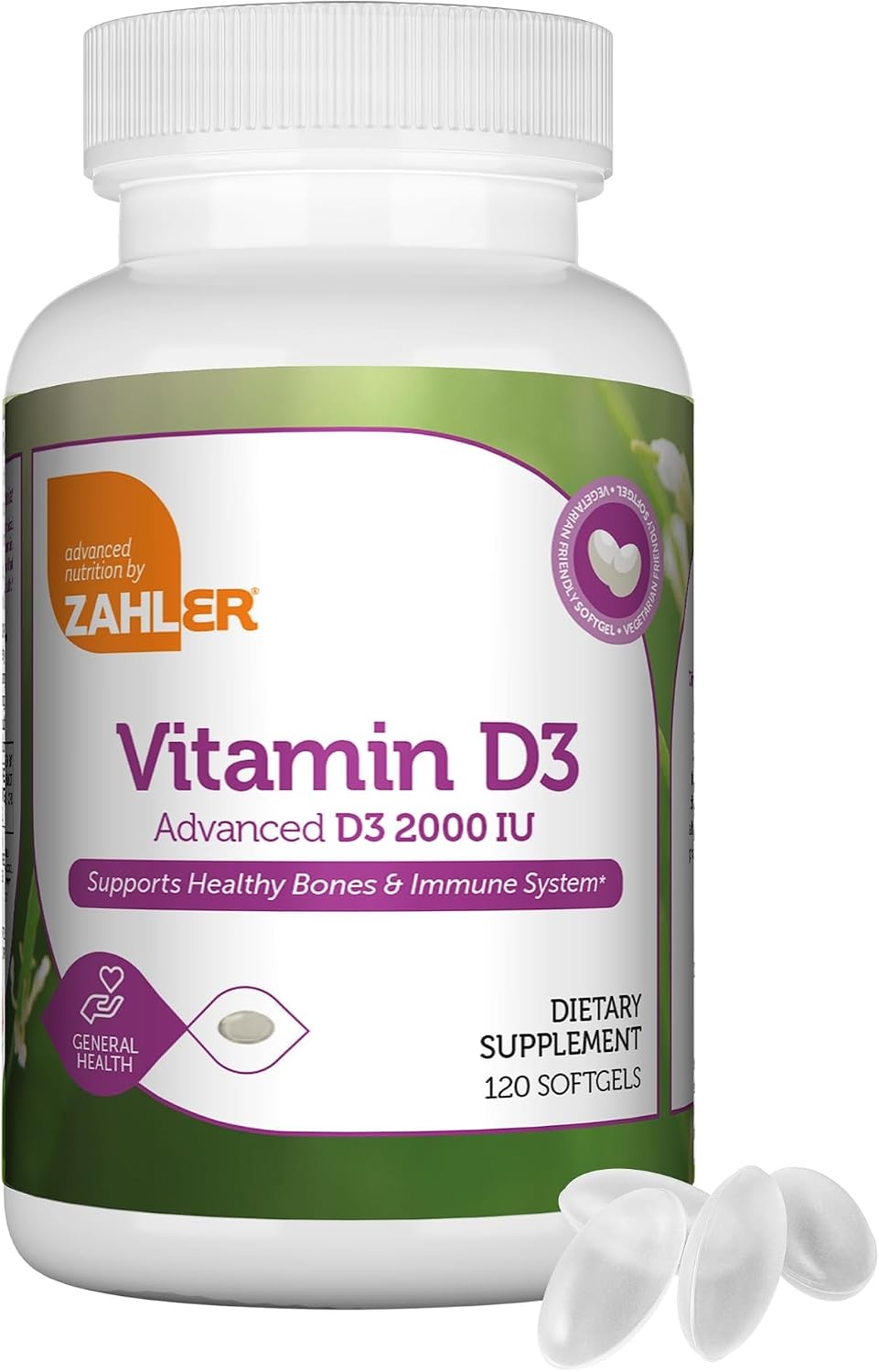 Zahler - Vitamina D3 2000 UI - 120 Cápsulas Blandas - Suplemento de Vitamina D para Huesos, Dientes y Sistema Inmunológico