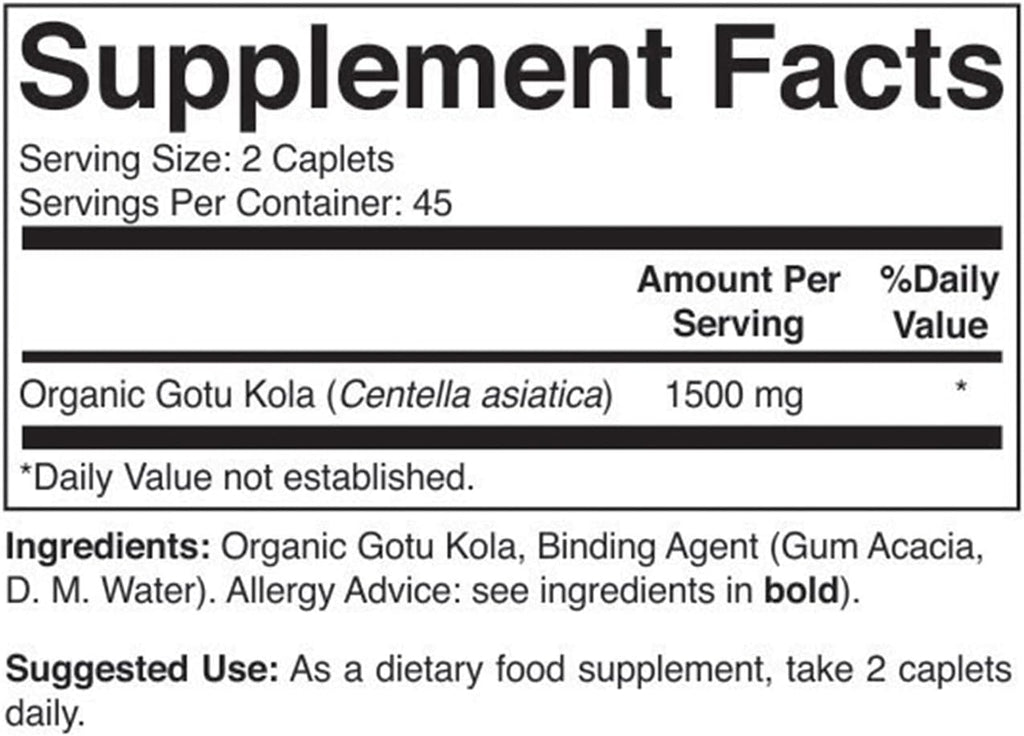 Gotu Kola Orgánico 1500mg, 90 Comprimidos Vegetarianos