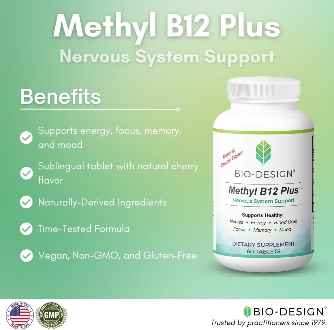 Bio-Design Methyl B12 5000 mcg con Folato - Metilcobalamina, L-Metilfolato - Apoya el Sistema Nervioso, Metabolismo Energético y Salud Cerebral - 60 Comprimidos