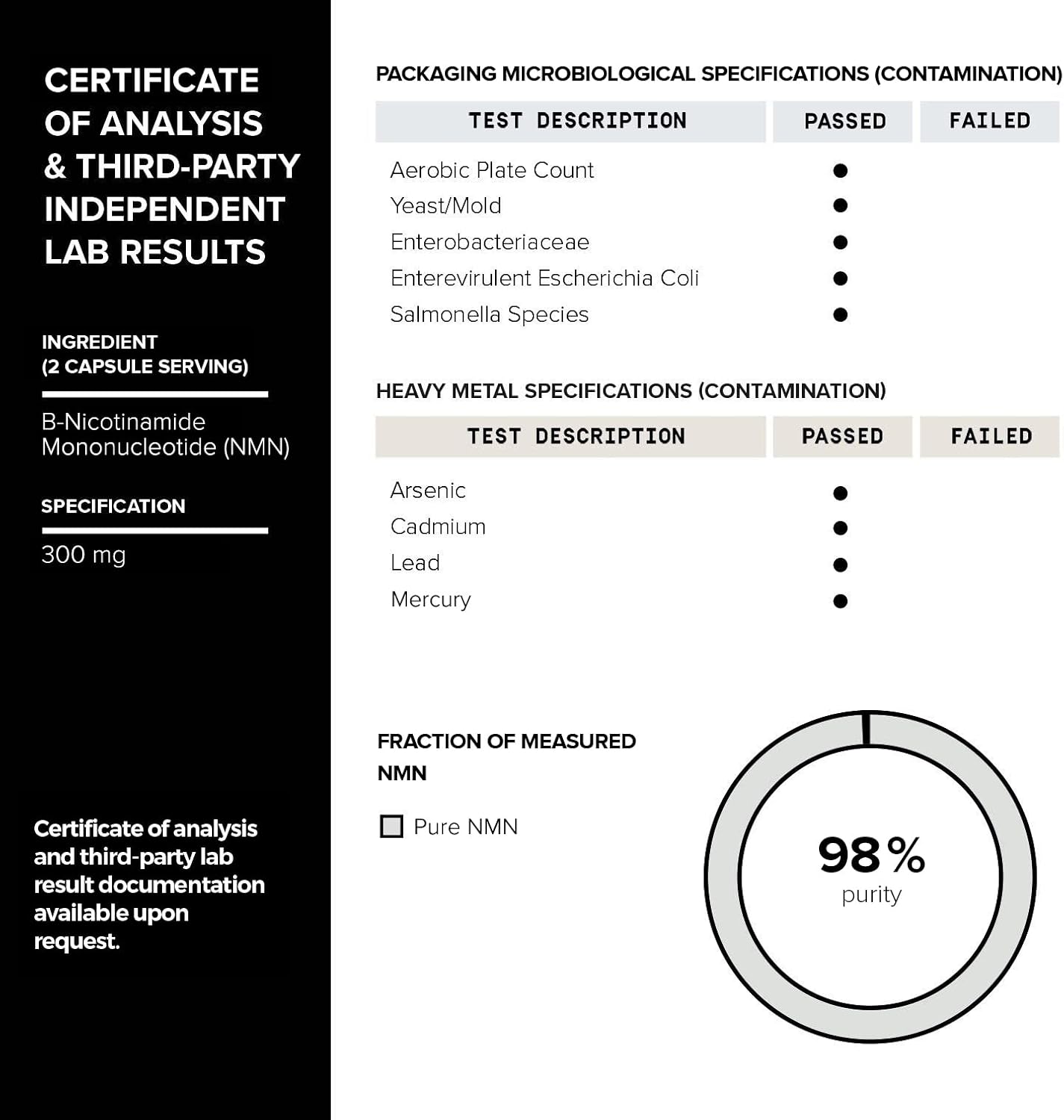 Toniiq Stabilized NMN Capsules - 300mg - 98% Pureza - 60 Cápsulas