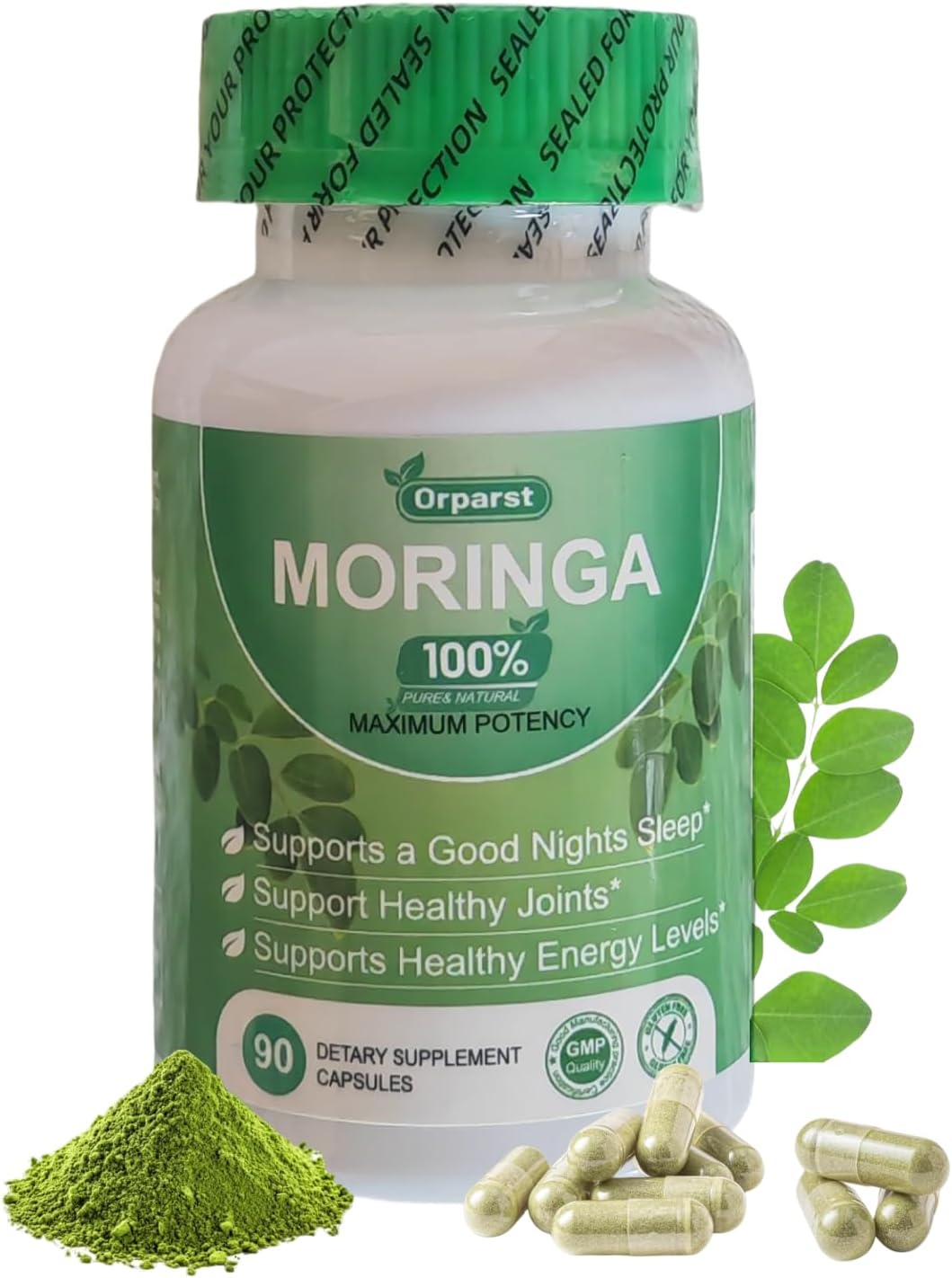 Orparst Cápsulas de Moringa 800mg, 90 Cápsulas, No-GMO y Sin Gluten