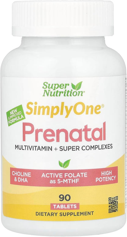 SuperNutrition Simply One® Multivitamínico Prenatal con Super Greens, Especias, Vitamina A y Folato, 90 Comprimidos – Image 1