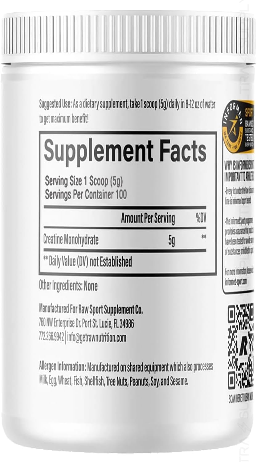 Creatina Monohidrato en Polvo Micronizada, 100 Dosis, Sin Sabor, 510g – Creatina para Fuerza Muscular, Recuperación y Rendimiento