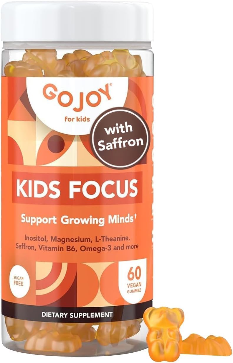 GOJOY NATURALS Kids Focus Gummies – Azafrán, Magnesio Glicinato, L-Teanina e Inositol – Apoyo a la Concentración y Calma – Vegano, Sin Azúcar, Sin OMG