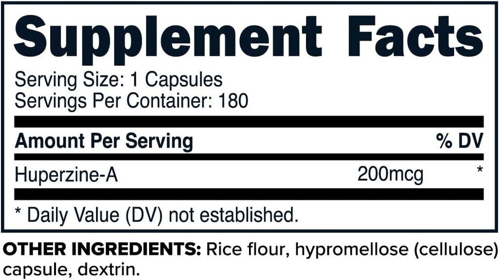 Primaforce Huperzina-A Cápsulas (180 Cápsulas, 200 mcg Por Ración) - Suplemento Nutricional de Huperzina
