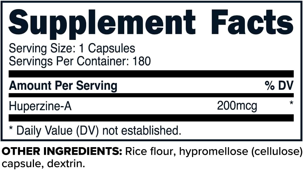 Primaforce Huperzina-A Cápsulas (180 Cápsulas, 200 mcg Por Ración) - Suplemento Nutricional de Huperzina