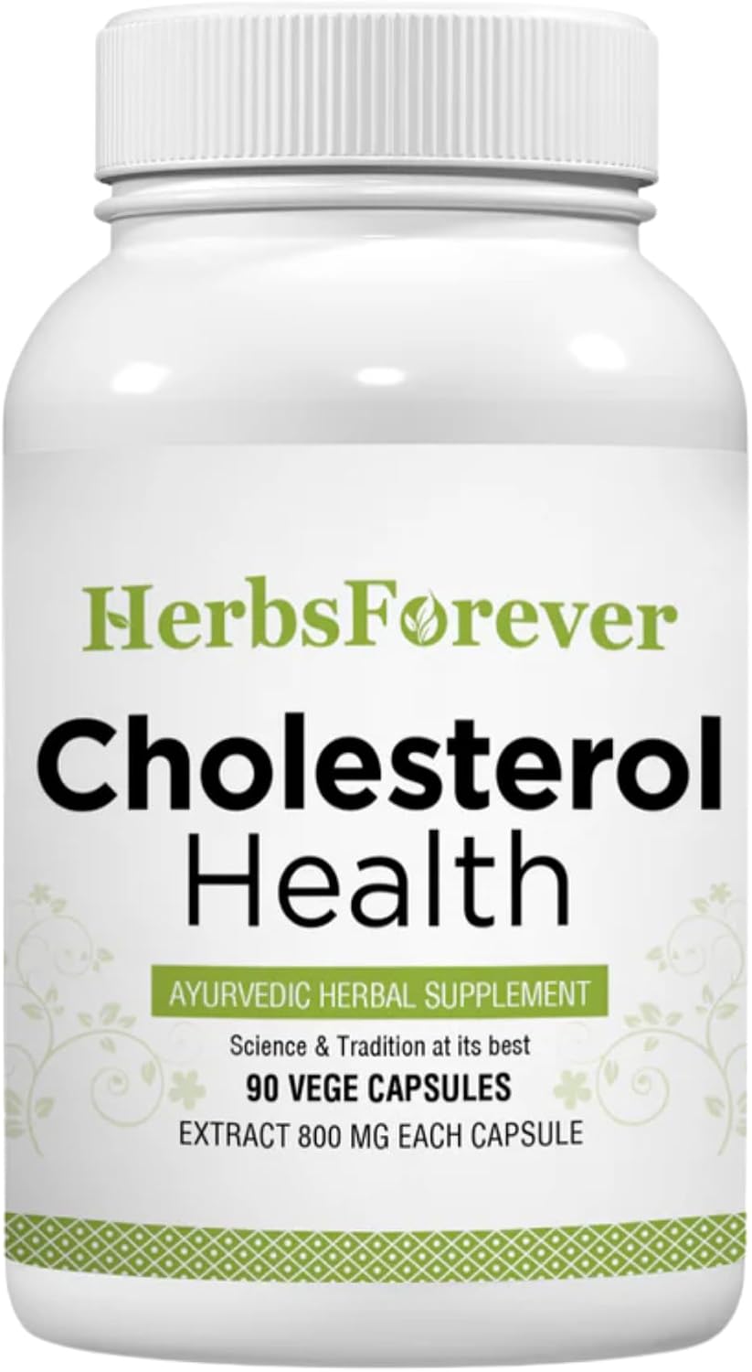 Herbsforever Apoyo para la Salud del Colesterol - Suplemento Ayurvédico para la Salud Cardiovascular con Guggulipid, Arjuna, Canela, Ajo, Cúrcuma - 90 Cápsulas Veganas (800mg)
