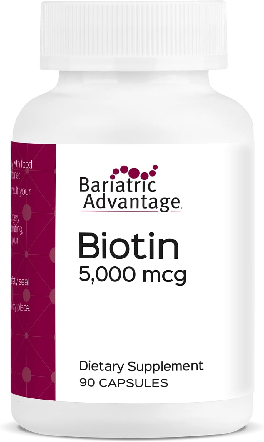 Bariatric Advantage Biotina 5.000 mcg - para pacientes de cirugía bariátrica - Minicápsulas fáciles de digerir - Suplemento de biotina para el cabello, la piel y las uñas - 90 cápsulas