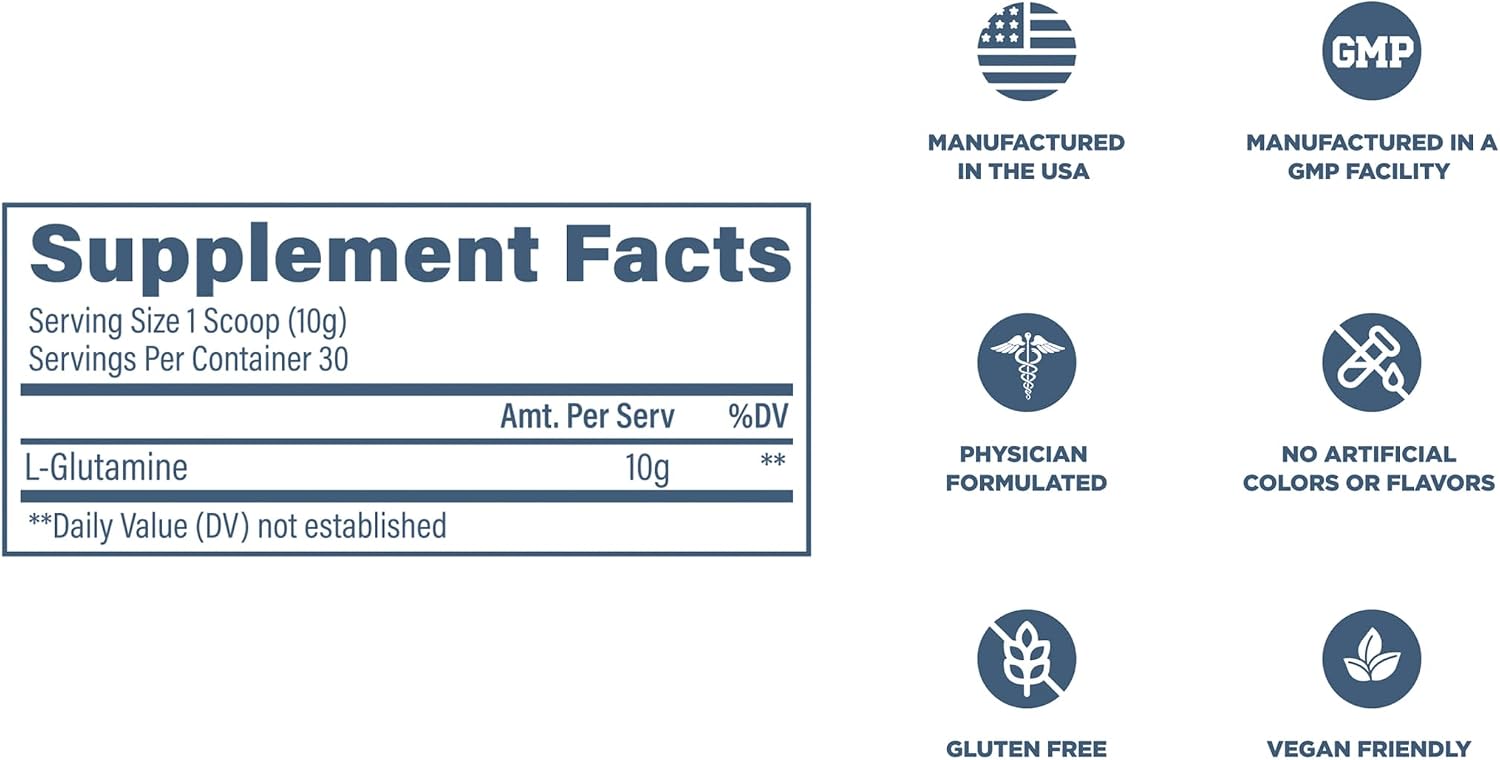 Revive MD Gut L-Glutamina en Polvo – Recuperación y Salud Digestiva – 30 Dosis (10g cada una)