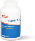 Rugby Vitamina B6 50 mg, 1000 Tabletas - Sin Gluten, Sin Conservantes