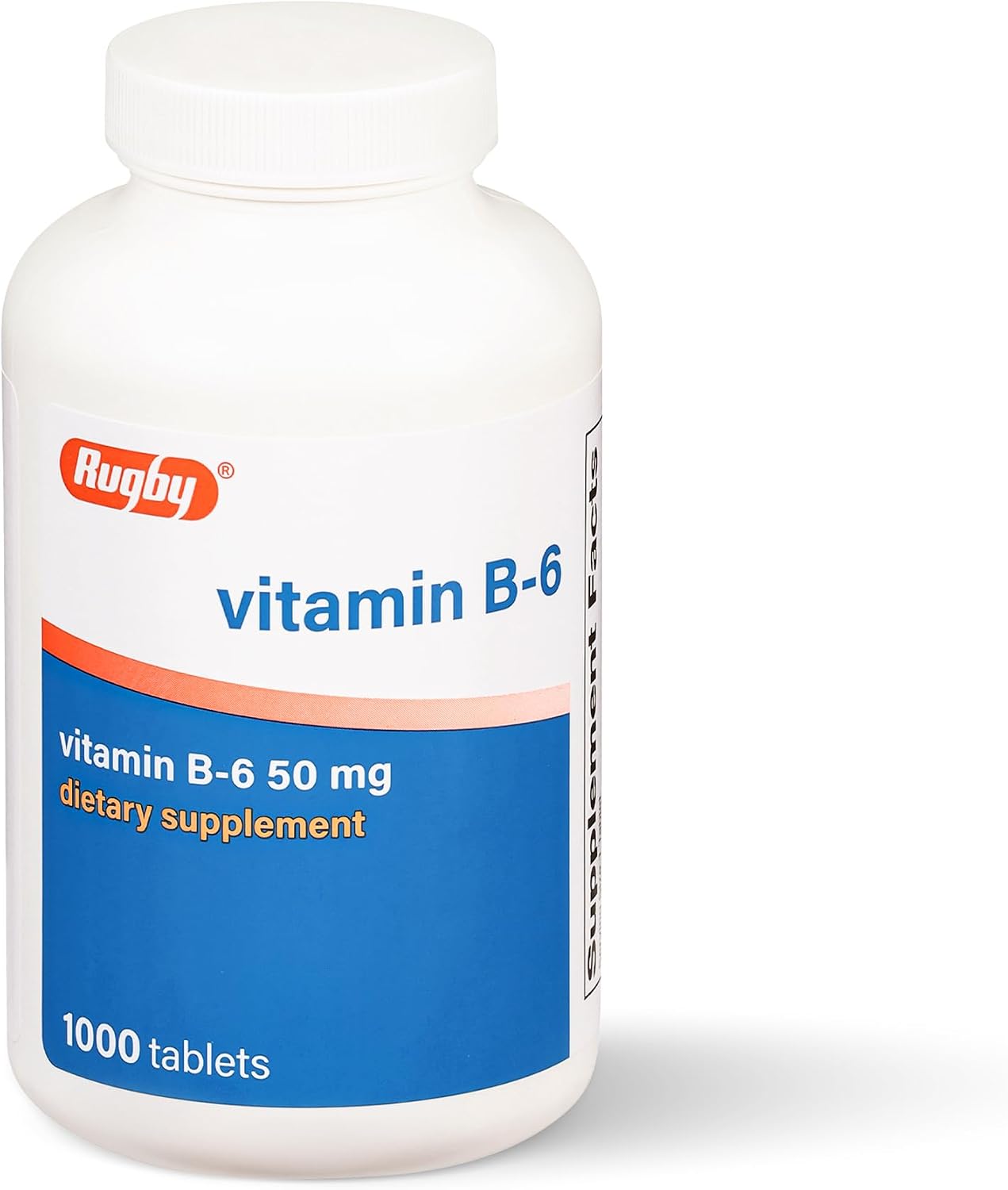 Rugby Vitamina B6 50 mg, 1000 Tabletas - Sin Gluten, Sin Conservantes
