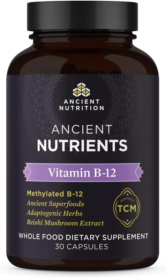 Ancient Nutrition Vitamina B12 Suplemento, Apoya el Metabolismo Energético y la Salud del Sistema Nervioso, Hierbas Adaptogénicas, Activado por Enzimas, Paleo y Keto Friendly, 30 Cápsulas