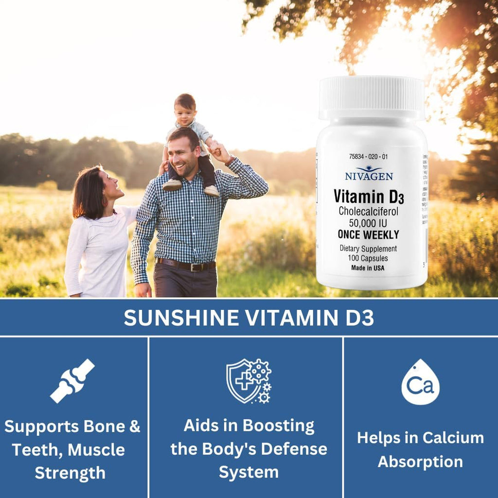 Nivagen Vitamina D3 50.000 UI (1250 mcg) Dosis Semanal - 100 Cápsulas