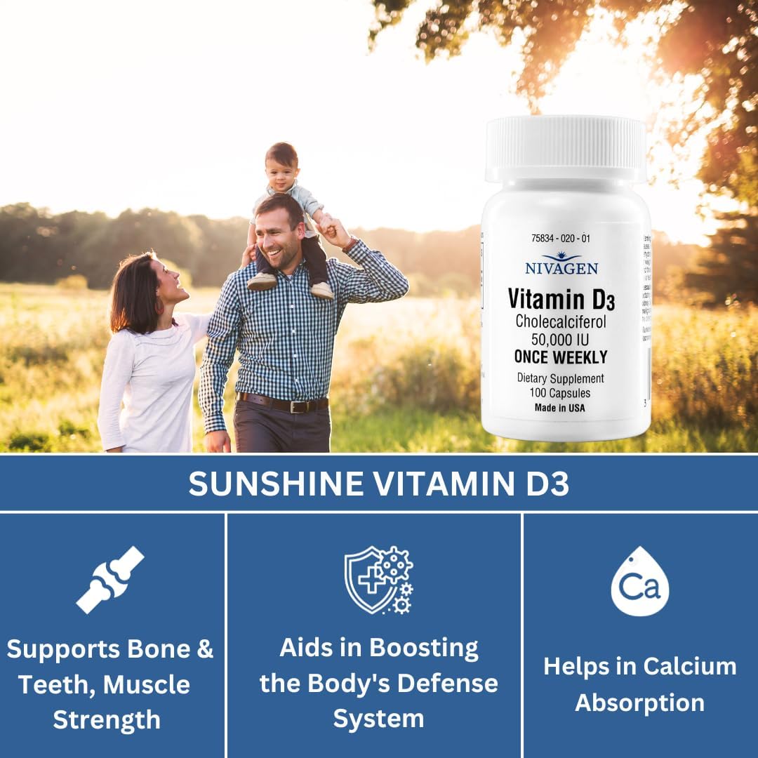 Nivagen Vitamina D3 50.000 UI (1250 mcg) Dosis Semanal - 100 Cápsulas