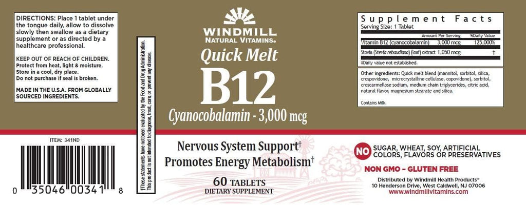 Windmill B-12 3000 mcg Comprimidos de Disolución Rápida 60 comprimidos (Paquete de 2)