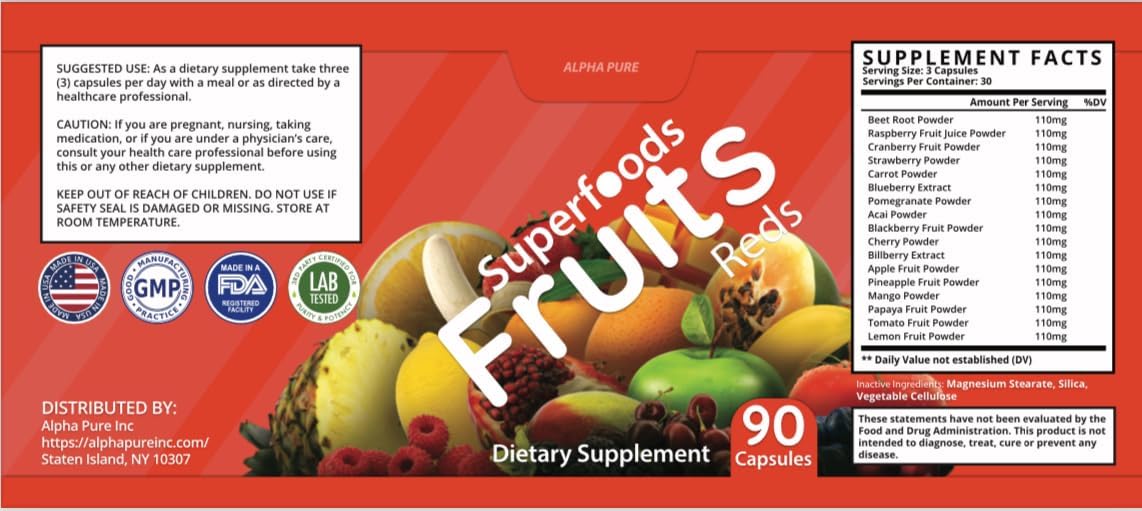 Superfoods Greens & Veggies, Fruits and Reds Cápsulas – Suplemento de Frutas y Verduras, Apoyo Digestivo e Inmunológico, 540 Cápsulas – Alpha Pure