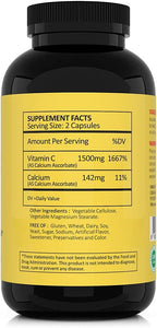 CGMLABS Vitamina C No Ácida 1500mg con Calcio - 500 Cápsulas