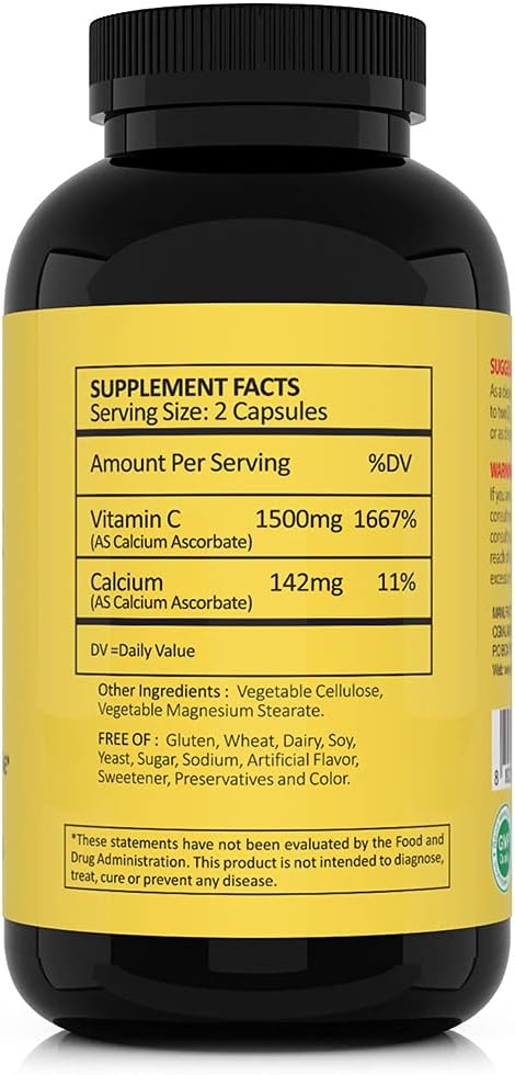 CGMLABS Vitamina C No Ácida 1500mg con Calcio - 500 Cápsulas
