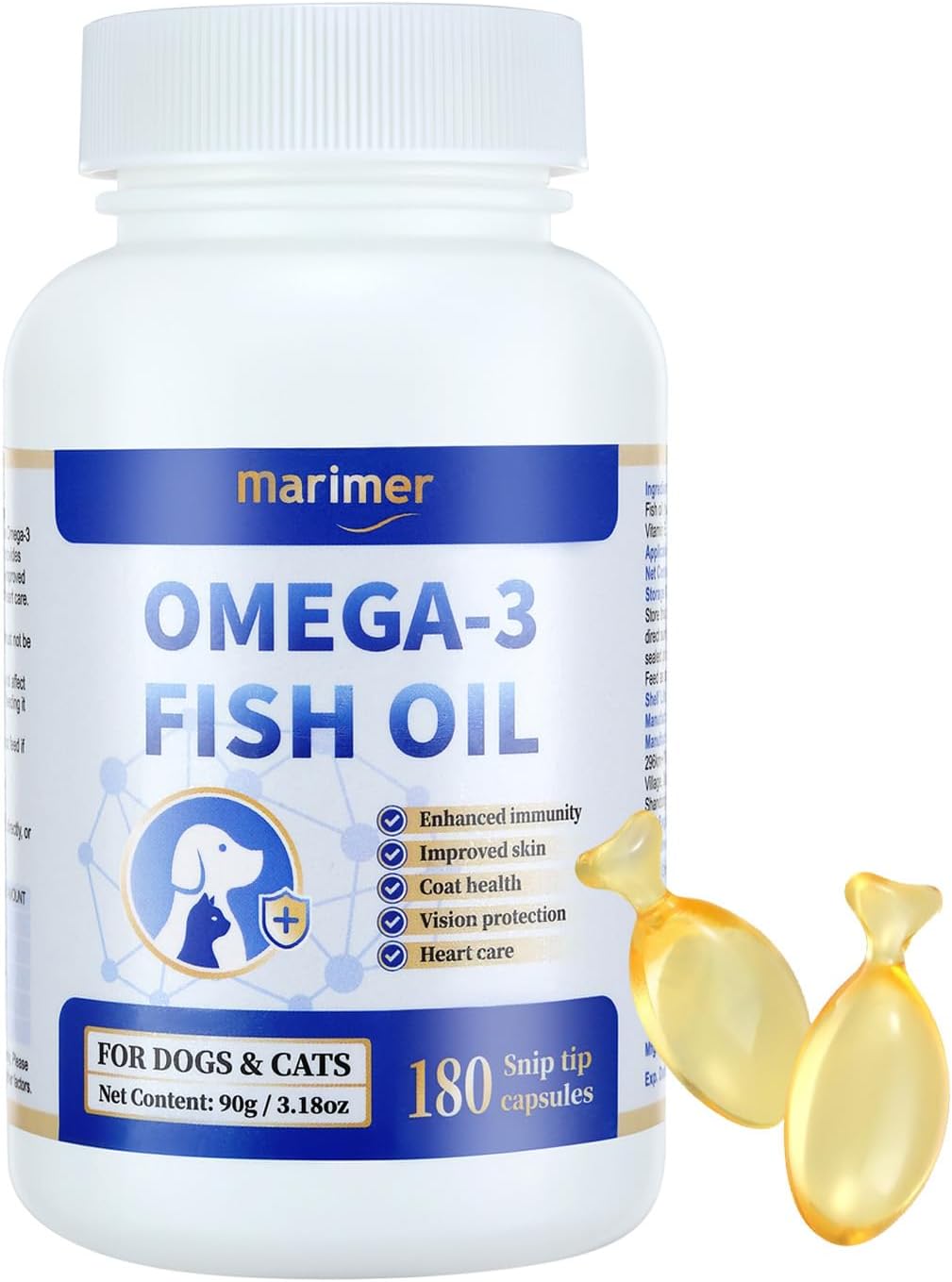 MARIMER Omega-3 Fish Oil for Dogs & Cats, Snip Tips Softgels, 180 Count