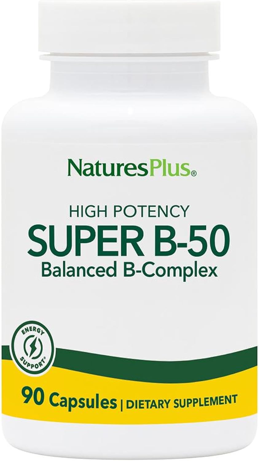 NaturesPlus Super B-50 - High Potency B Complex with Choline, Inositol & PABA - 90 Capsules