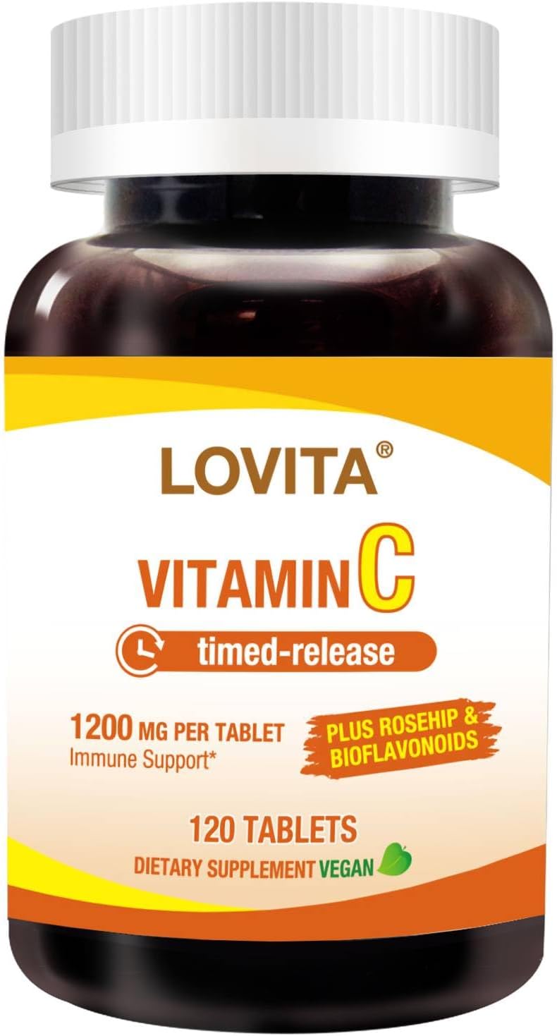 LOVITA Vitamina C 1000 mg con Bioflavonoides Cítricos y Escaramujo, Liberación Prolongada, 120 Comprimidos Veganos