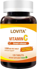LOVITA Vitamina C 1000 mg con Bioflavonoides Cítricos y Escaramujo, Liberación Prolongada, 120 Comprimidos Veganos