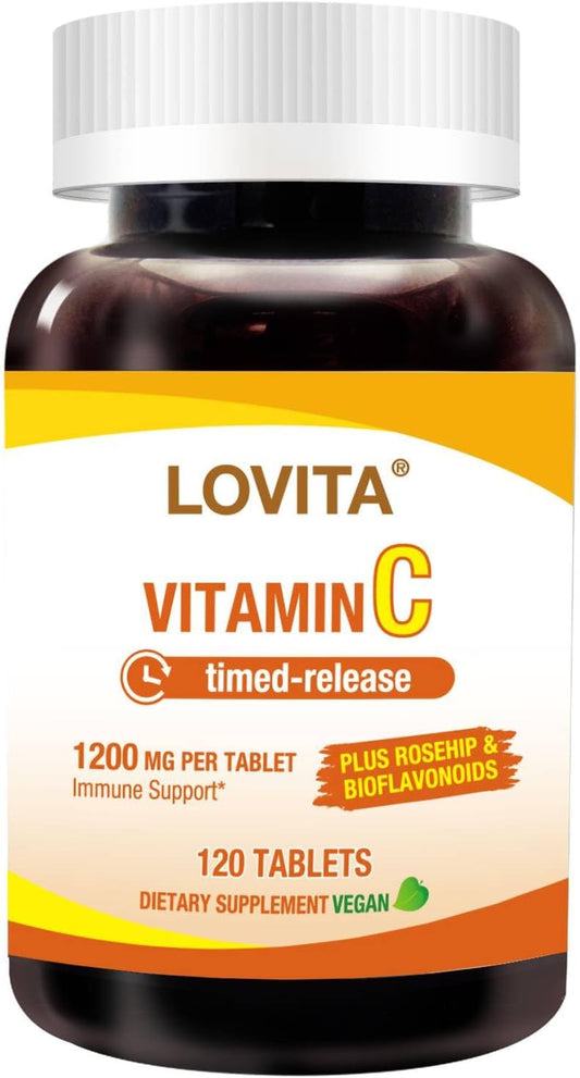 LOVITA Vitamina C 1000 mg con Bioflavonoides Cítricos y Escaramujo, Liberación Prolongada, 120 Comprimidos Veganos