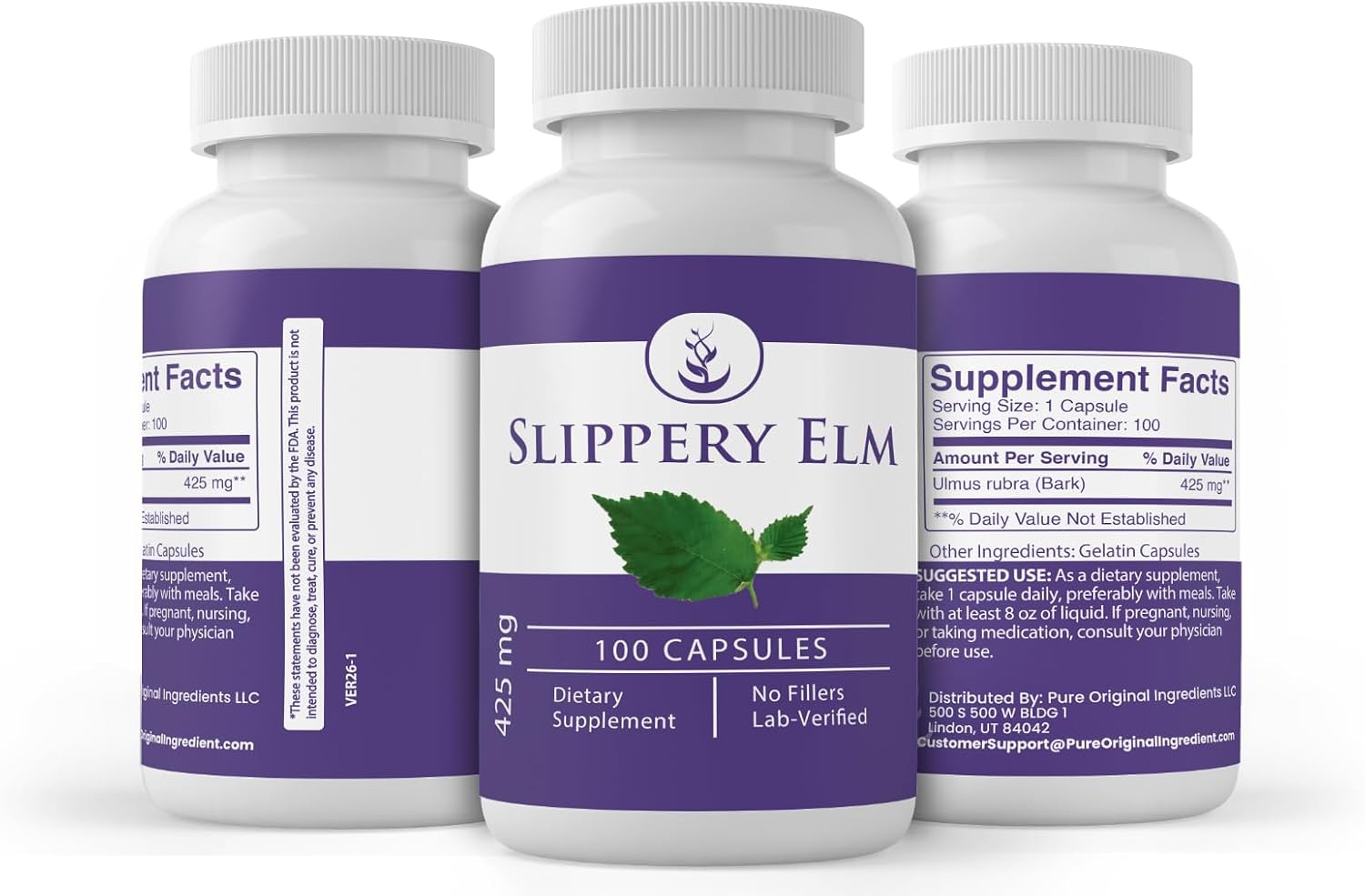 Pure Original Ingredients Slippery Elm, 100 Cápsulas Puro Sin Aditivos