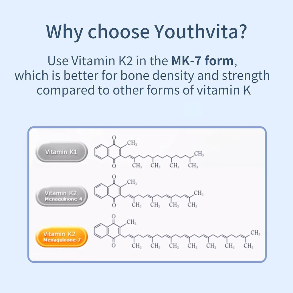 YOUTHVITA Vitamina D3 y K2 con Aceite de Coco - 10000 UI D3 + 200 mcg K2, 90 Cápsulas Blandas