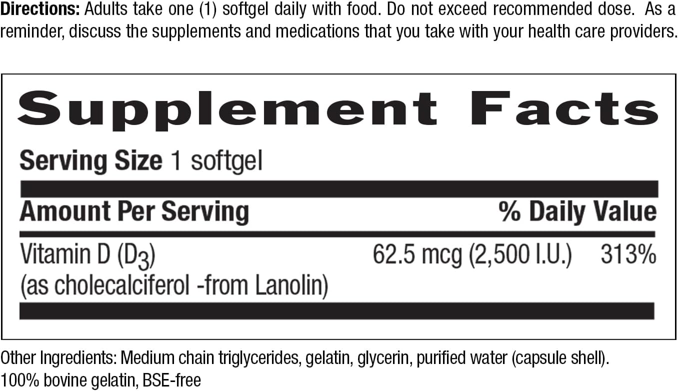 Country Life Vitamina D3 2500 UI - 60 Cápsulas Blandas Sin Gluten
