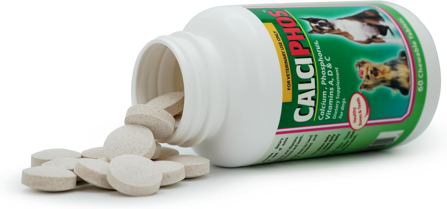 Calciphos Suplemento Dietético para Perros y Gatos, 60 Comprimidos Sabor Beicon