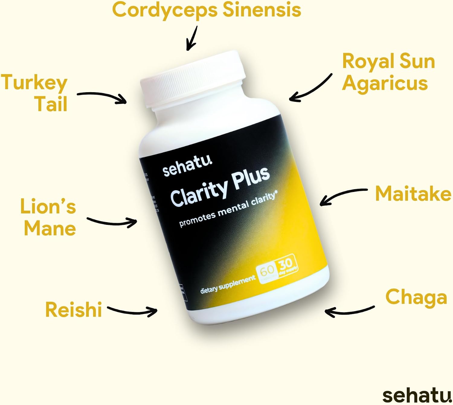 Clarity Plus Cognitive Wellness Supplement – 10 Hongos Adaptógenos – 60 Cápsulas