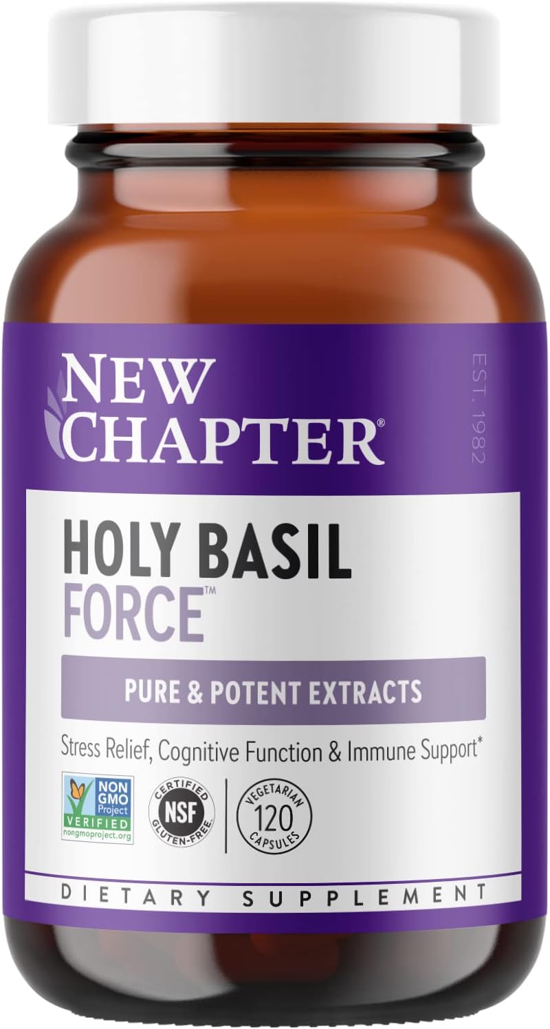 New Chapter Holy Basil Force - Suplemento de Albahaca Santa para el Estrés, 120 Cápsulas Vegetarianas