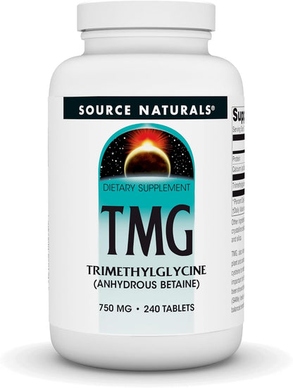 Source Naturals TMG (Trimetilglicina/Betaína Anhidra) - 750 mg - 240 Comprimidos Vegetarianos – Image 1