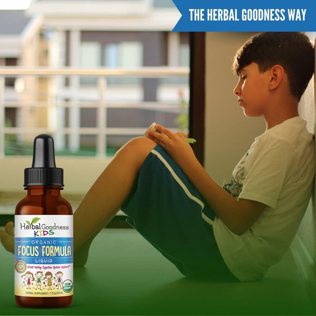 Herbal Goodness Kids Focus Formula - Gotas Líquidas para la Concentración Infantil con Ashwagandha y Moringa