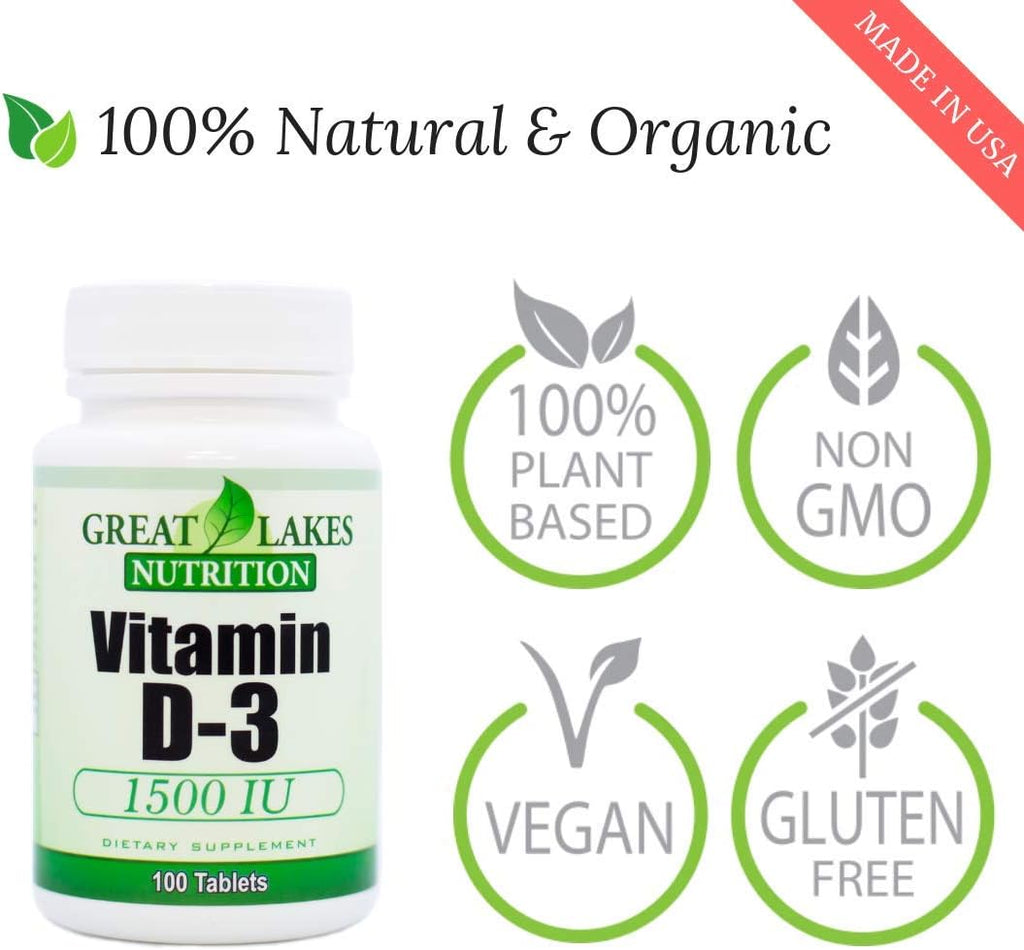 Great Lakes Nutrition Vegan Vitamin D3, 1500 IU, 100 Capsules
