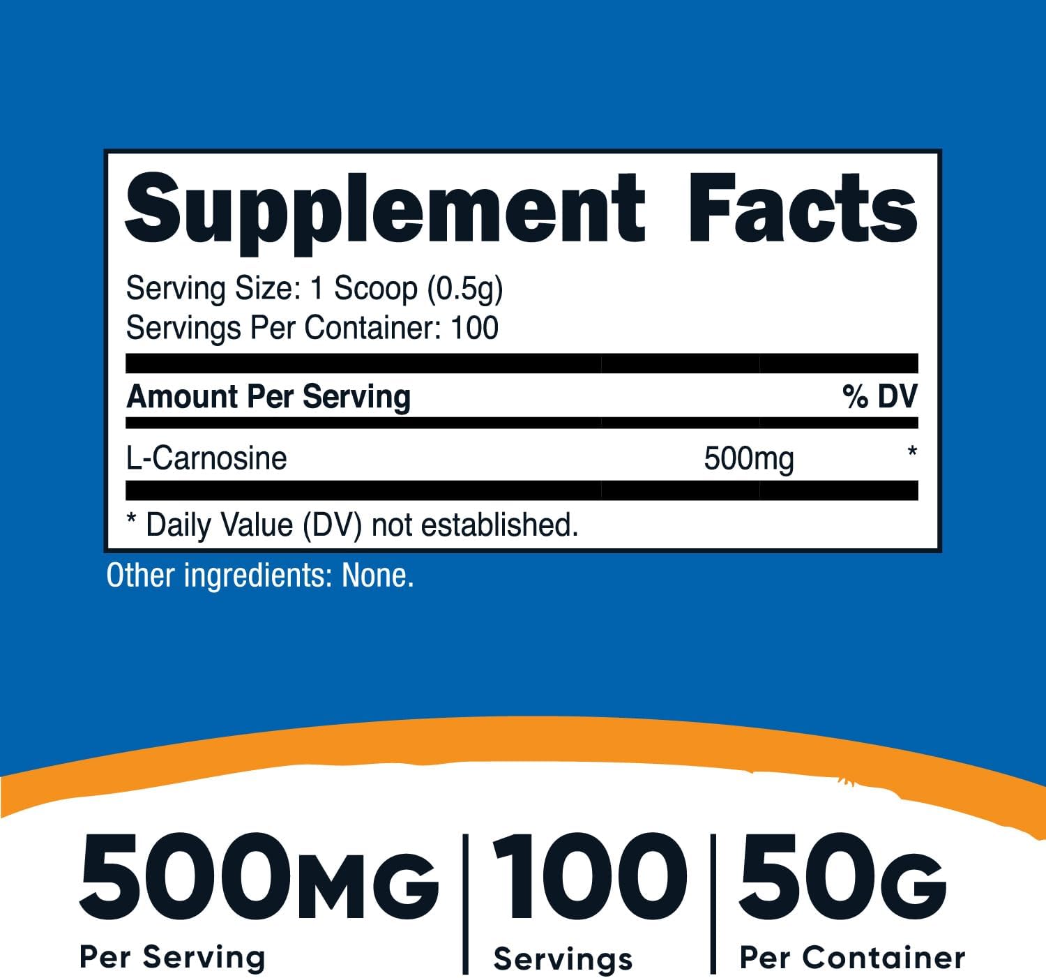 Nutricost L-Carnosina en Polvo 50g (100 Dosis) - No-GMO