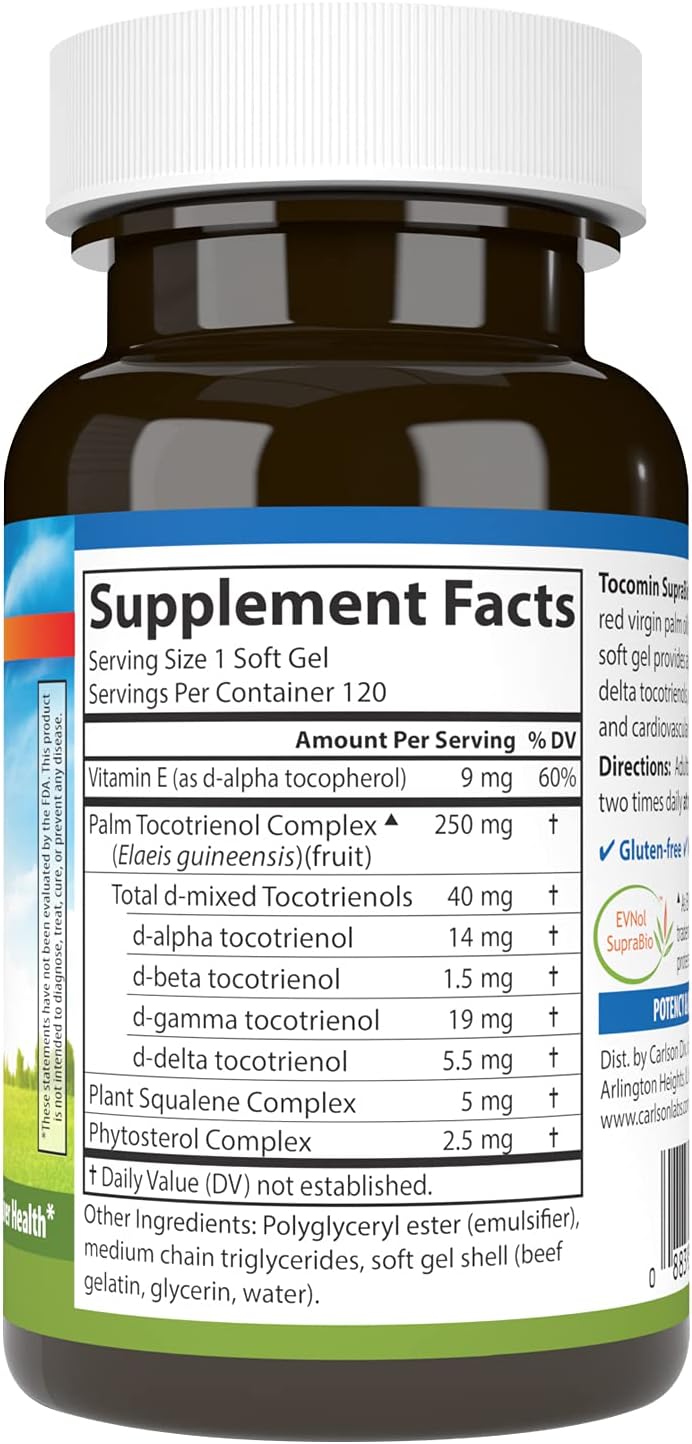 Carlson - Tocomin SupraBio, Broad Spectrum Tocotrienol Complex, Non-GMO, 120 Soft Gels